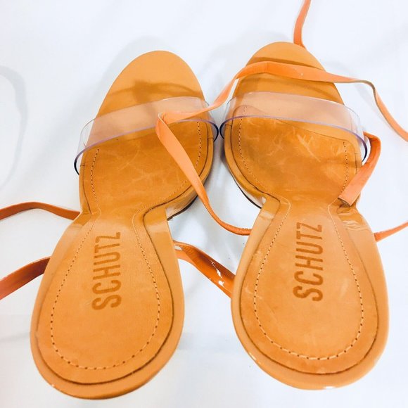 Schutz Cloe Vinyl Open Toe Sz 7B Lace Up Ankle Strap Stiletto High Heel Sandals - Picture 13 of 14